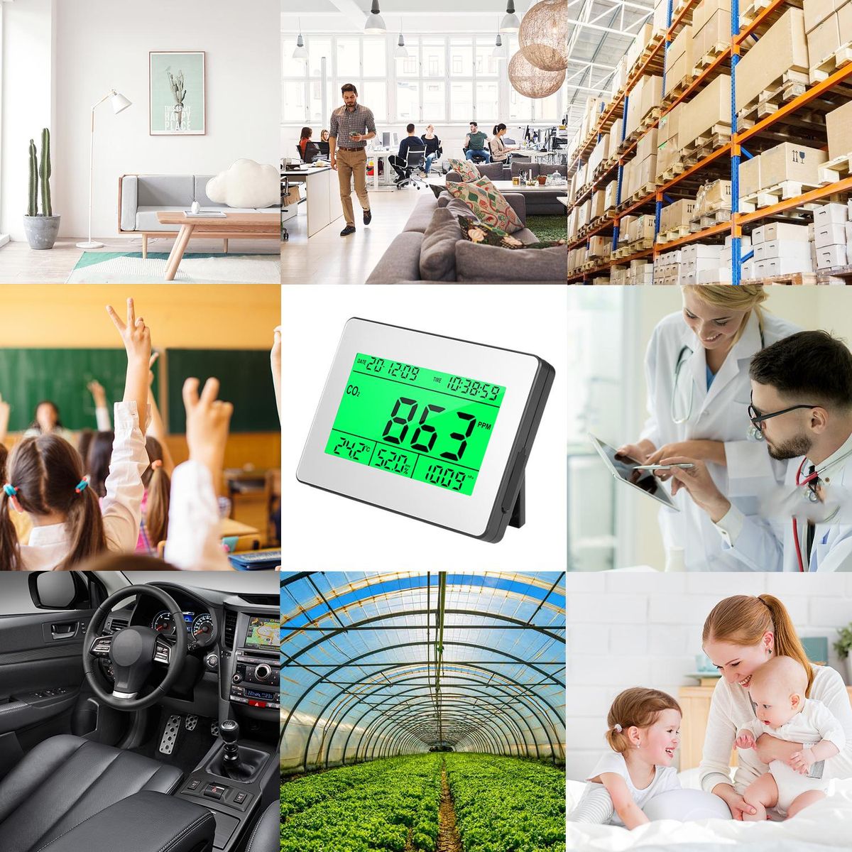Data Logging Carbon Dioxide Detector Air Quality Monitor Meter with Data Logging Clock Function 5.5-inch Large LCD Wall Mountable CO2 Detector Carbon Dioxide Indicator Multifunctional Tester Measuring CO2 Concentration & Temp