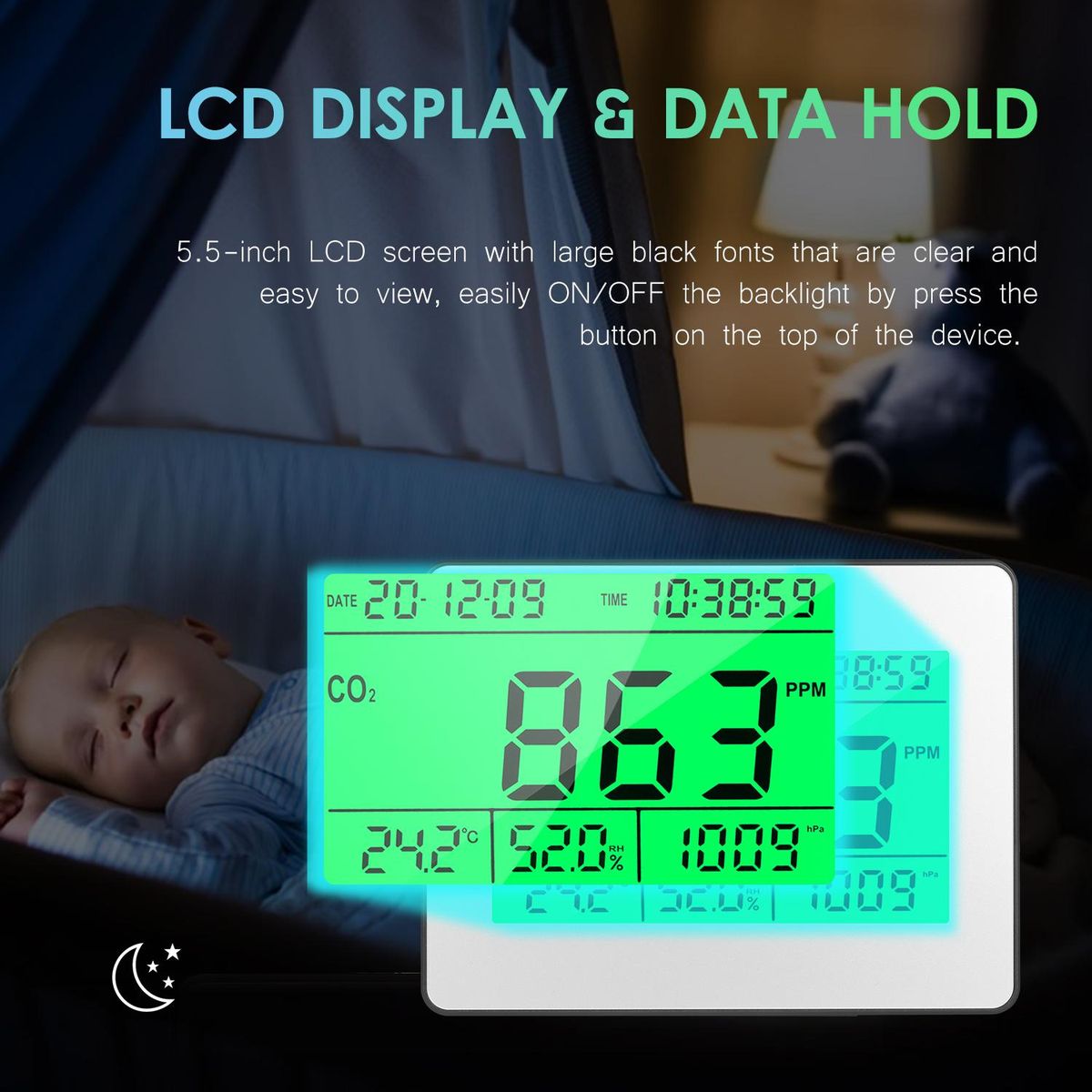Data Logging Carbon Dioxide Detector Air Quality Monitor Meter with Data Logging Clock Function 5.5-inch Large LCD Wall Mountable CO2 Detector Carbon Dioxide Indicator Multifunctional Tester Measuring CO2 Concentration & Temp