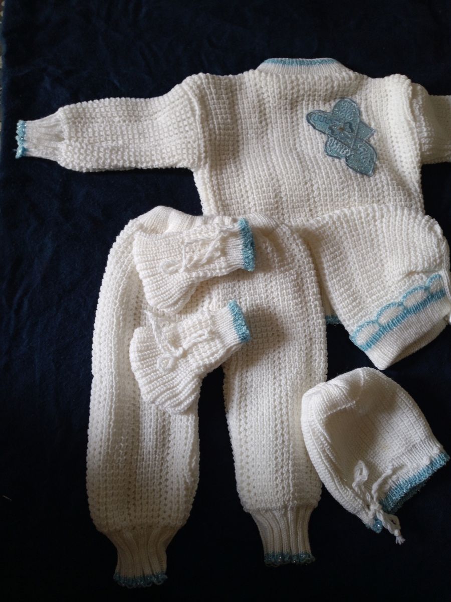 Set Of Baby Sweater With An Extra Cap A16 (0-1years) - White And Blue