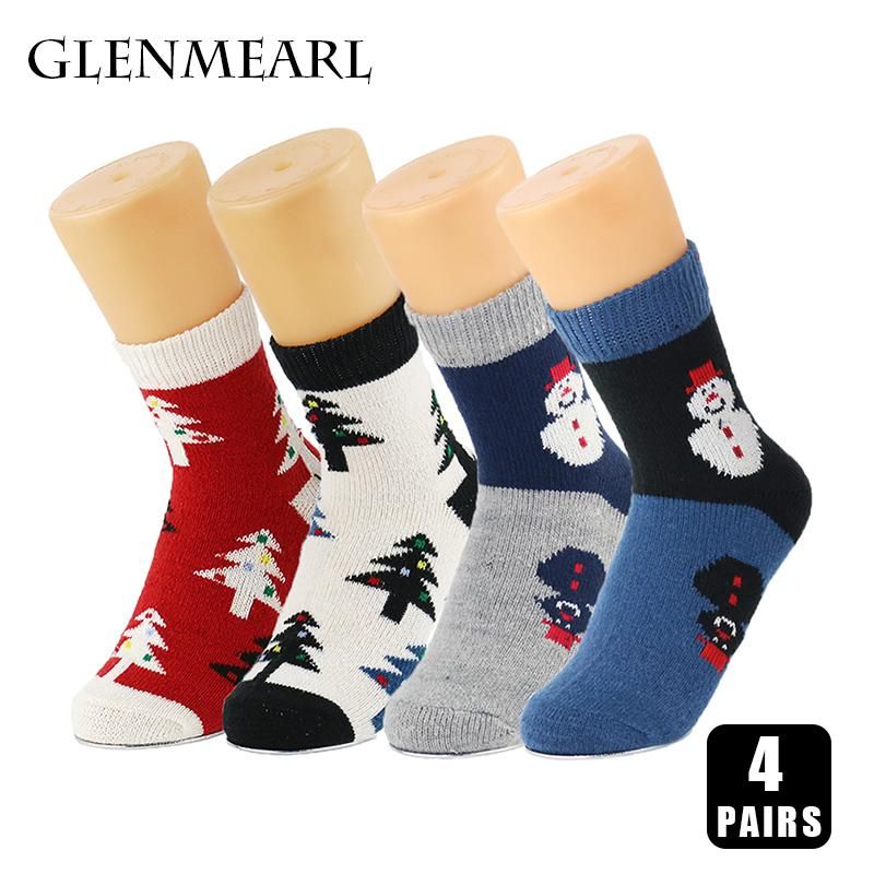4 Pairs Women Socks High Quality Winter Soft Warm Thick Compression Casual Sock Christmas Snowman Cute Pattern Brand Female Sock