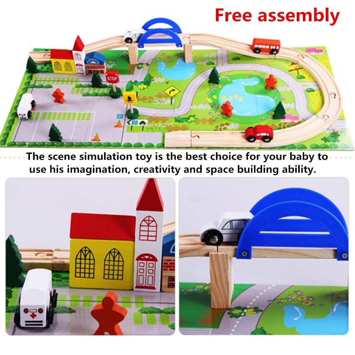40PCS/Set Urban Rail Toy Overpass Traffic Scene Wooden Train Railway Kids Toys