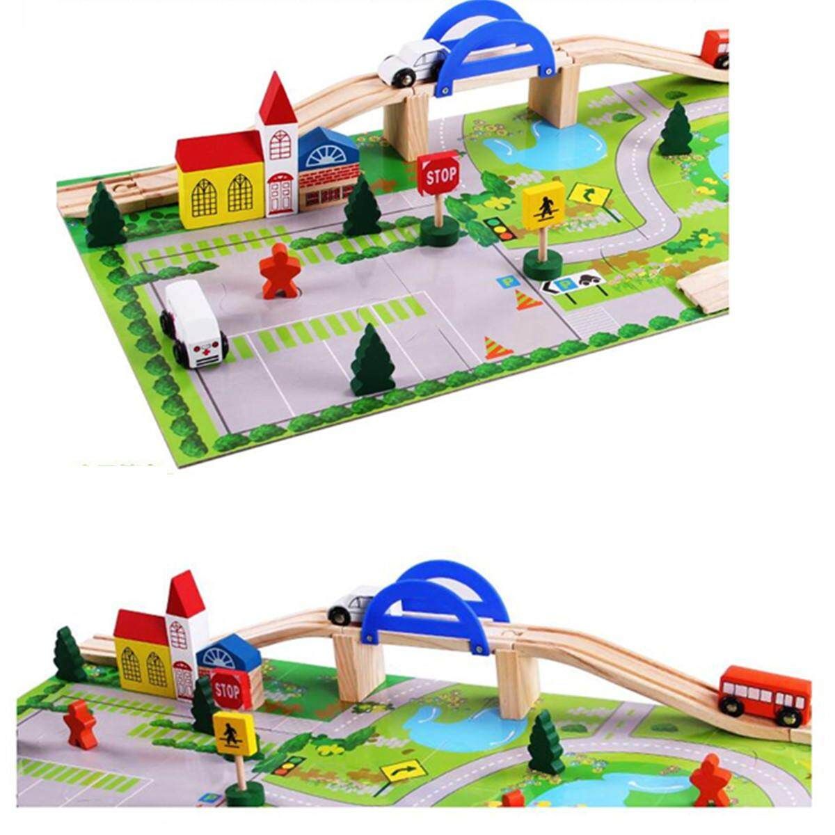 40PCS/Set Urban Rail Toy Overpass Traffic Scene Wooden Train Railway Kids Toys