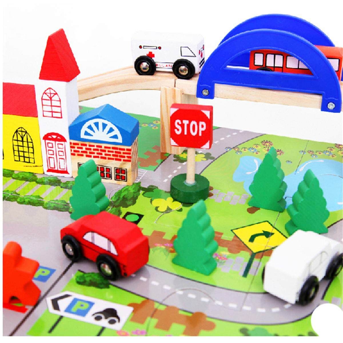 40PCS/Set Urban Rail Toy Overpass Traffic Scene Wooden Train Railway Kids Toys