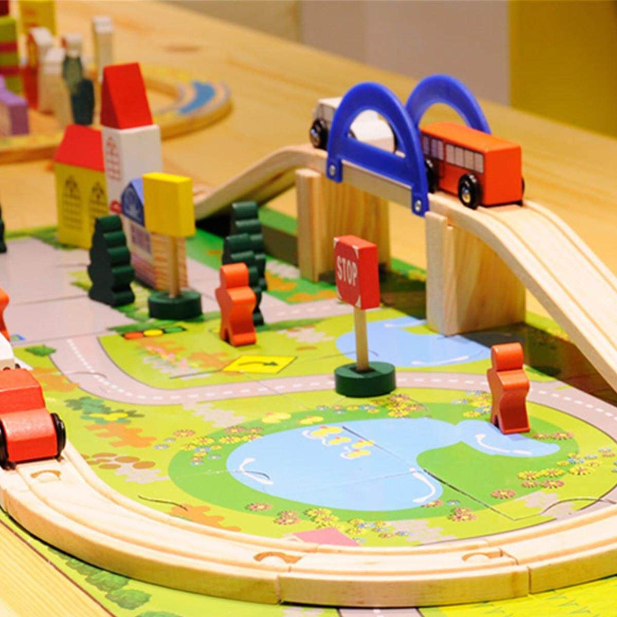 40PCS/Set Urban Rail Toy Overpass Traffic Scene Wooden Train Railway Kids Toys