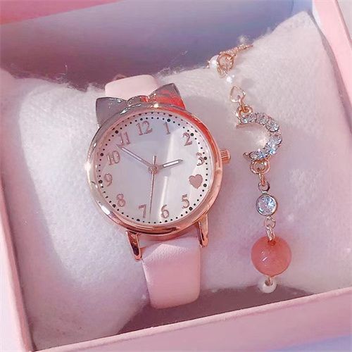 Women's Watch【Watch + Bracelet】Leather Strap Casual Ladies Watch + Bracelet