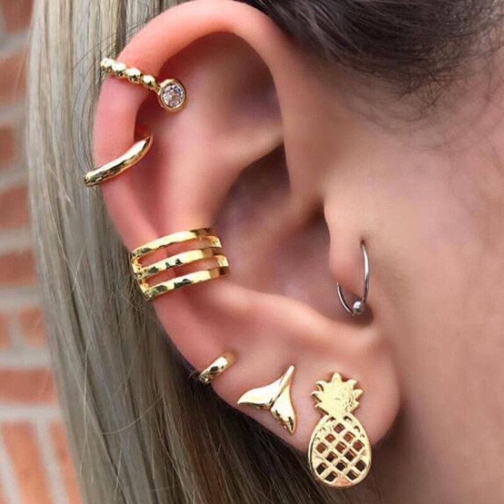 Women Earrings Porous Fishtail Retractable Earing Set 7 Pie
