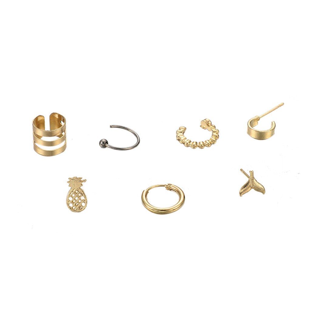 Women Earrings Porous Fishtail Retractable Earing Set 7 Pie