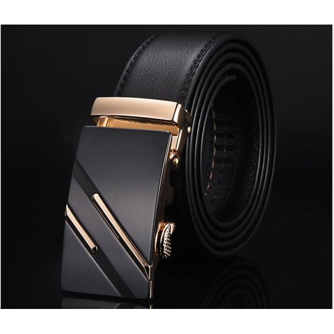 Men Designers Pin-less Buckle Leather Belt-Black