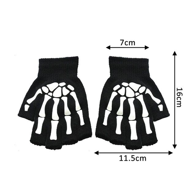 Halloween Supplies Luminous Gloves For Winter Hand Warmer Non Slip Horror Hand Bone Skull Grimace M
