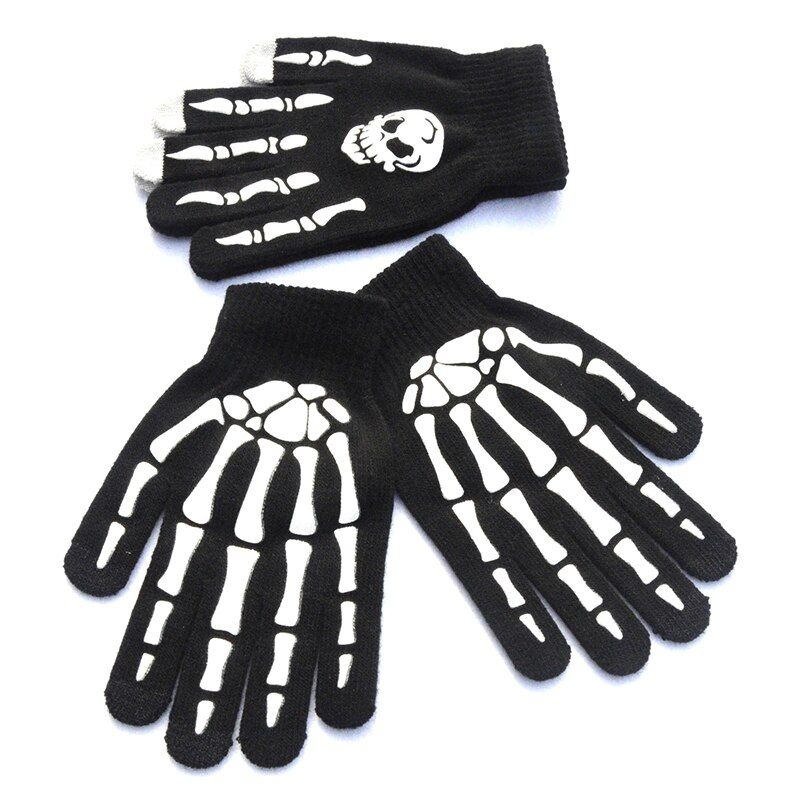 Halloween Supplies Luminous Gloves For Winter Hand Warmer Non Slip Horror Hand Bone Skull Grimace M