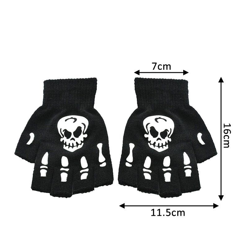 Halloween Supplies Luminous Gloves For Winter Hand Warmer Non Slip Horror Hand Bone Skull Grimace M