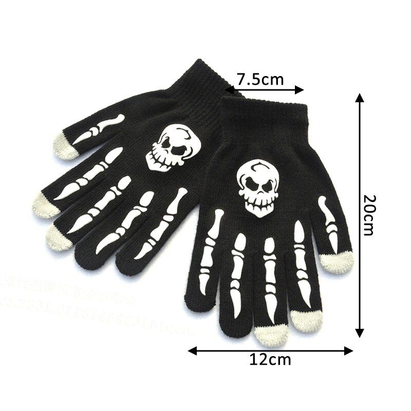 Halloween Supplies Luminous Gloves For Winter Hand Warmer Non Slip Horror Hand Bone Skull Grimace M