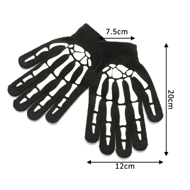 Halloween Supplies Luminous Gloves For Winter Hand Warmer Non Slip Horror Hand Bone Skull Grimace M