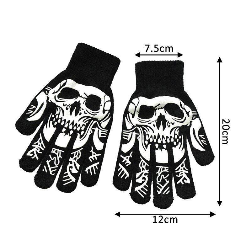 Halloween Supplies Luminous Gloves For Winter Hand Warmer Non Slip Horror Hand Bone Skull Grimace M