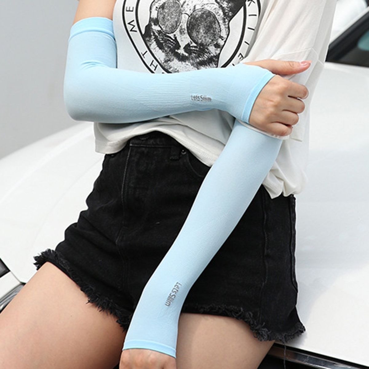 1 Pair Sleeve Wrap Fingerless Sweat Absorption Light Blue