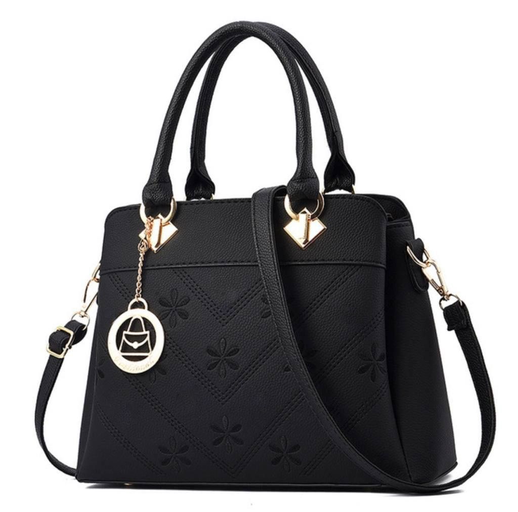 Capacity Tote PU Leather Women Designer Lady Handbag - Black