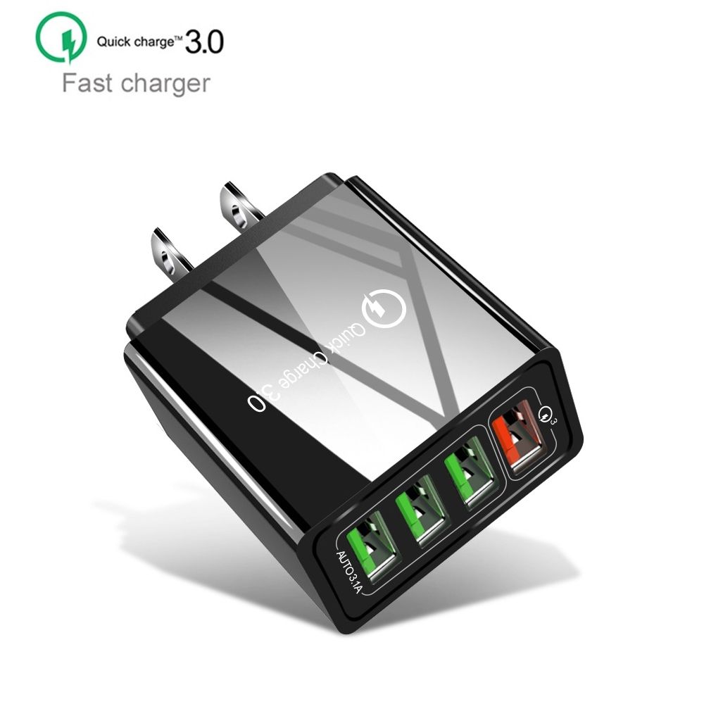 30W QC 3.0 USB + 3 USB 2.0 Ports Universal Quick Charger Travel Charger, US Plug(Black)