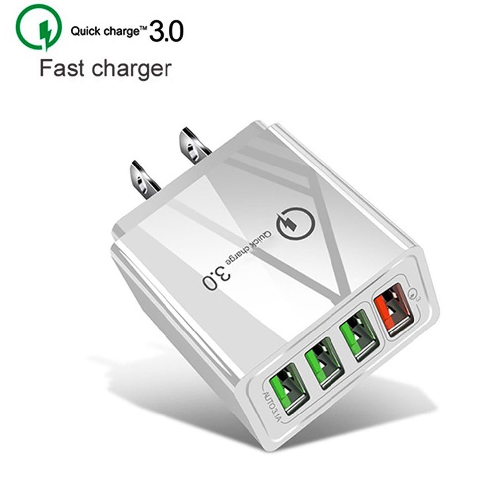 2 In 1 1m USB To Micro USB Data Cable + 30W QC 3.0 4 USB Interfaces Universal Quick Charger Travel Charger Set, US Plug(Black)