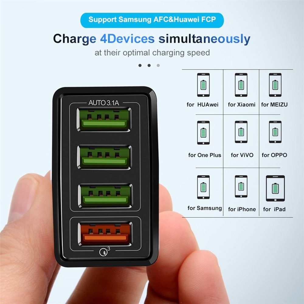 2 In 1 1m USB To Micro USB Data Cable + 30W QC 3.0 4 USB Interfaces Universal Quick Charger Travel Charger Set, US Plug(Black)