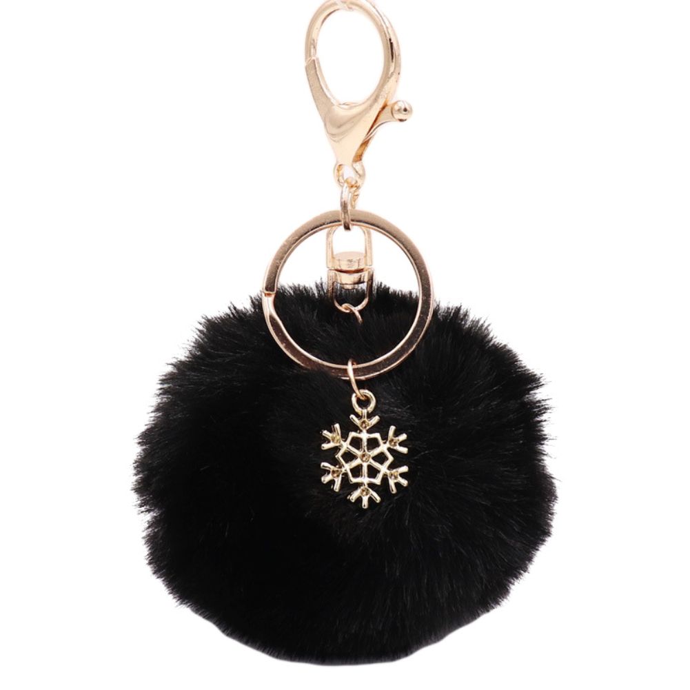 Snowflake Fluffy Pompom Ball Key Chain Ring Holder Car-Black