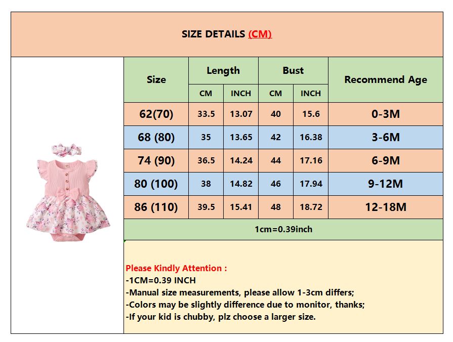0-18Months Baby Girl Fly Sleeve Bodysuit Floral Skirt Design Gift Headband