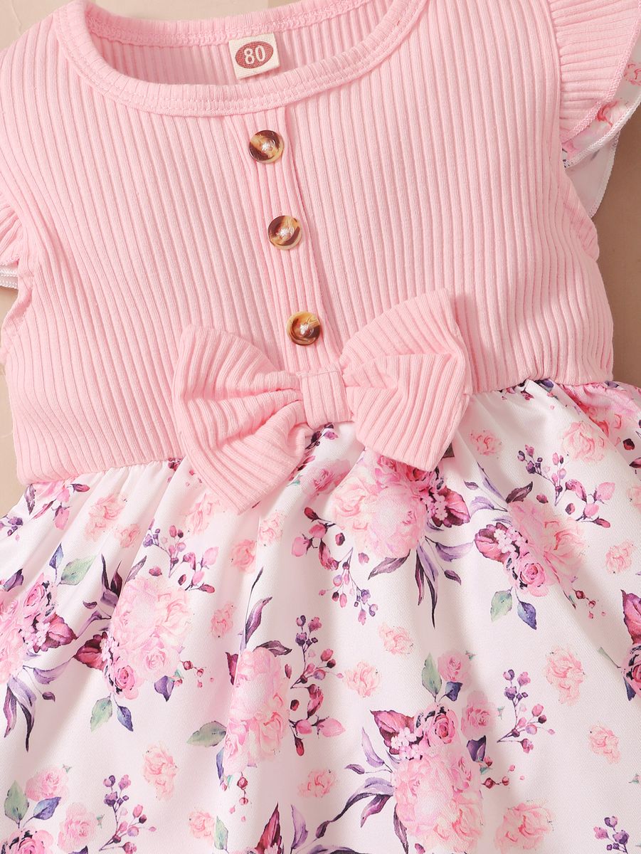 0-18Months Baby Girl Fly Sleeve Bodysuit Floral Skirt Design Gift Headband
