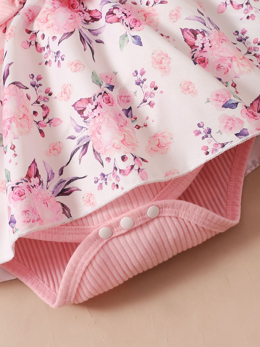0-18Months Baby Girl Fly Sleeve Bodysuit Floral Skirt Design Gift Headband