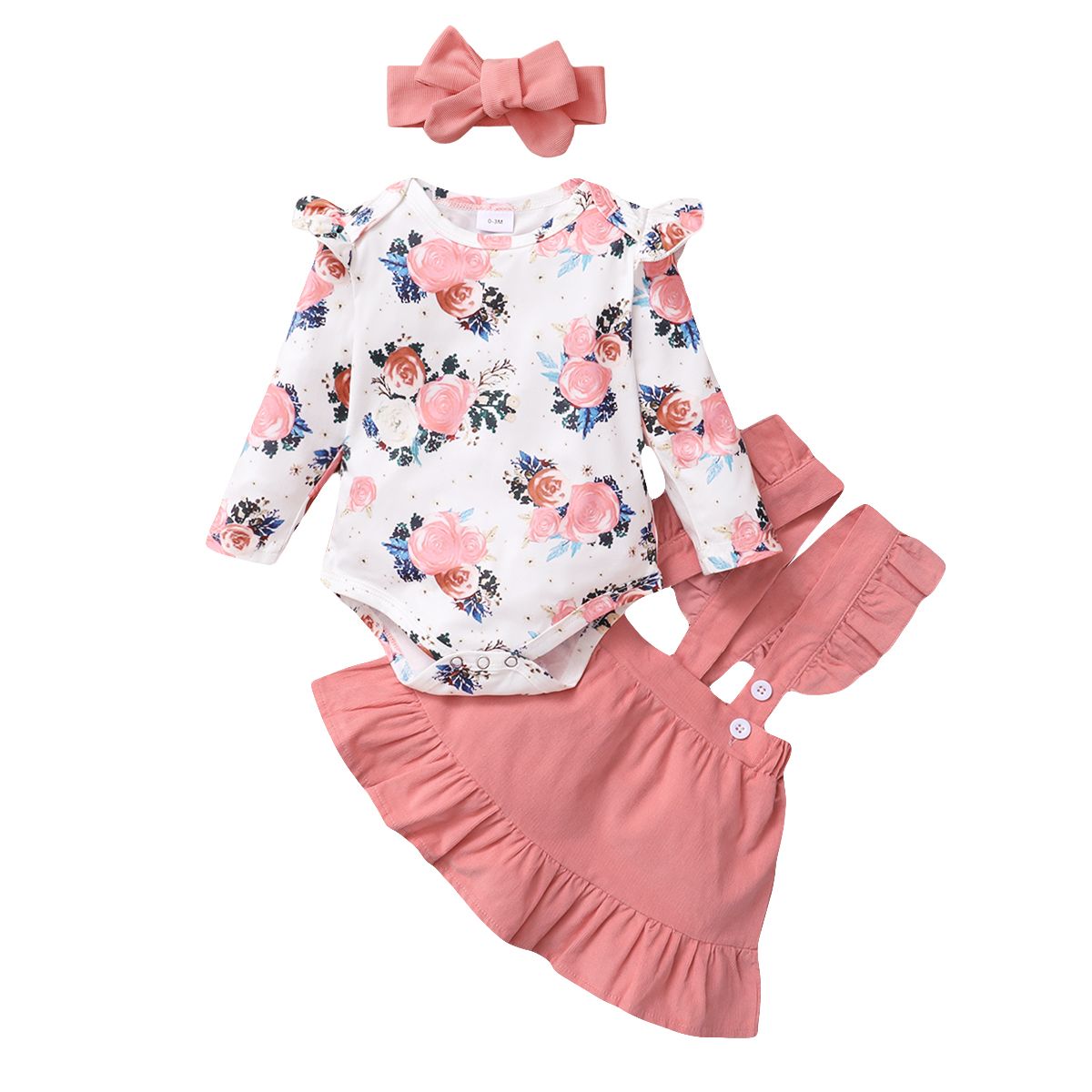 Baby Girls Autumn Winter Clothes Set Long Sleeves Floral Bodysuit + Pink Skirt