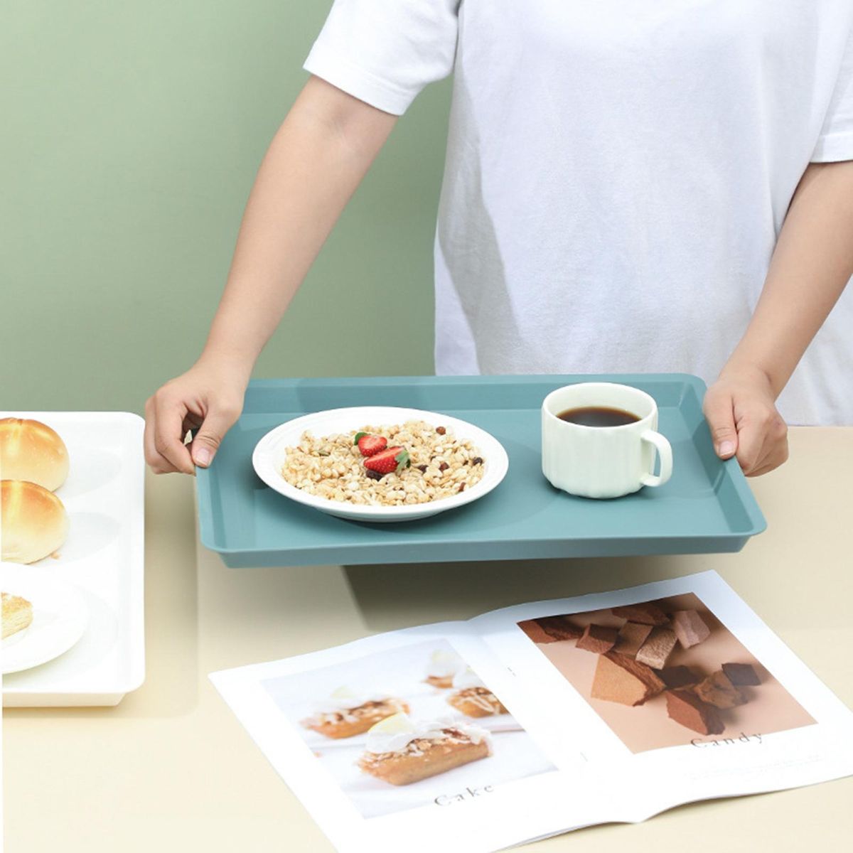 Reusable Plastic Tray Capacity Non-slip Food Tray Bpa for Fruit Green