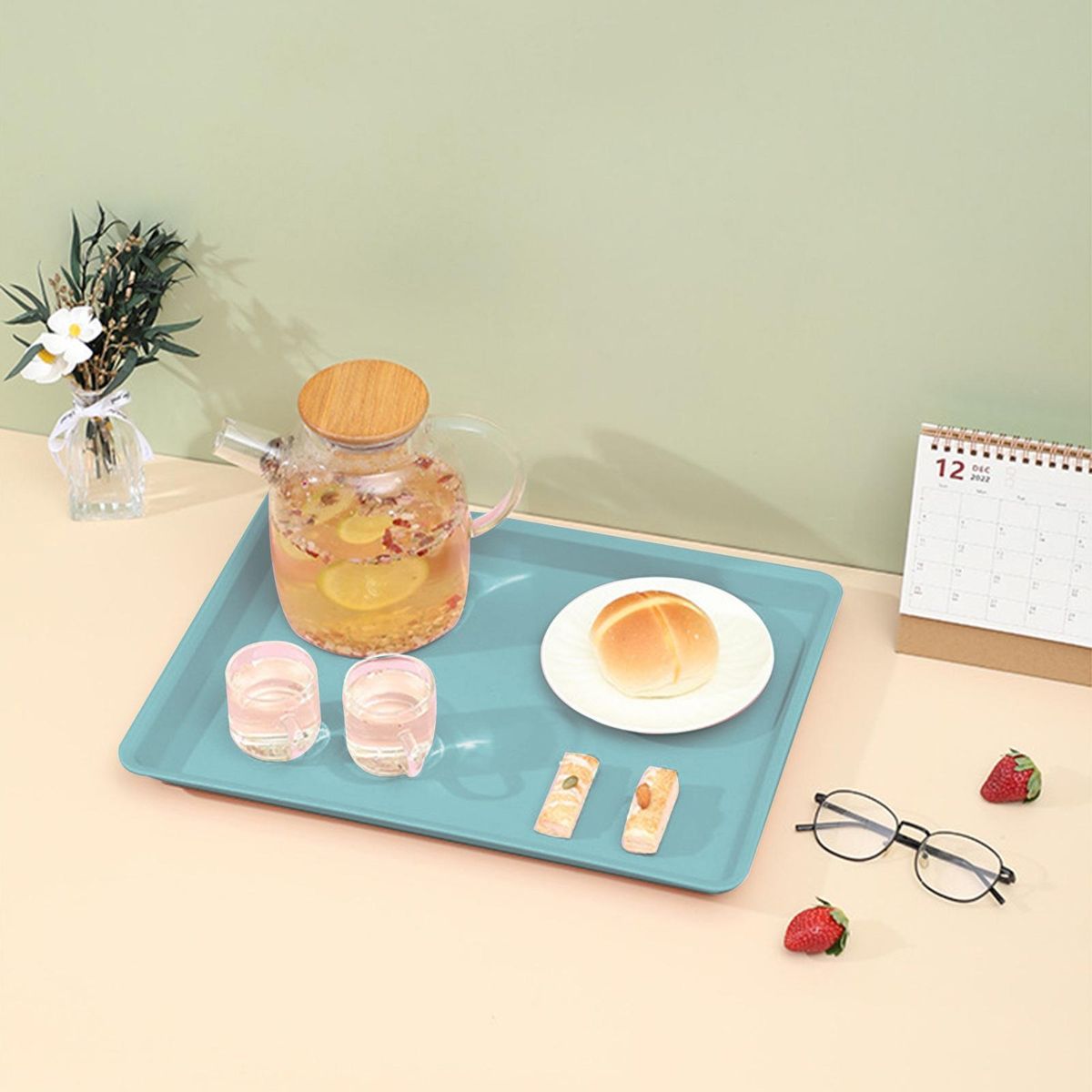 Reusable Plastic Tray Capacity Non-slip Food Tray Bpa for Fruit Green