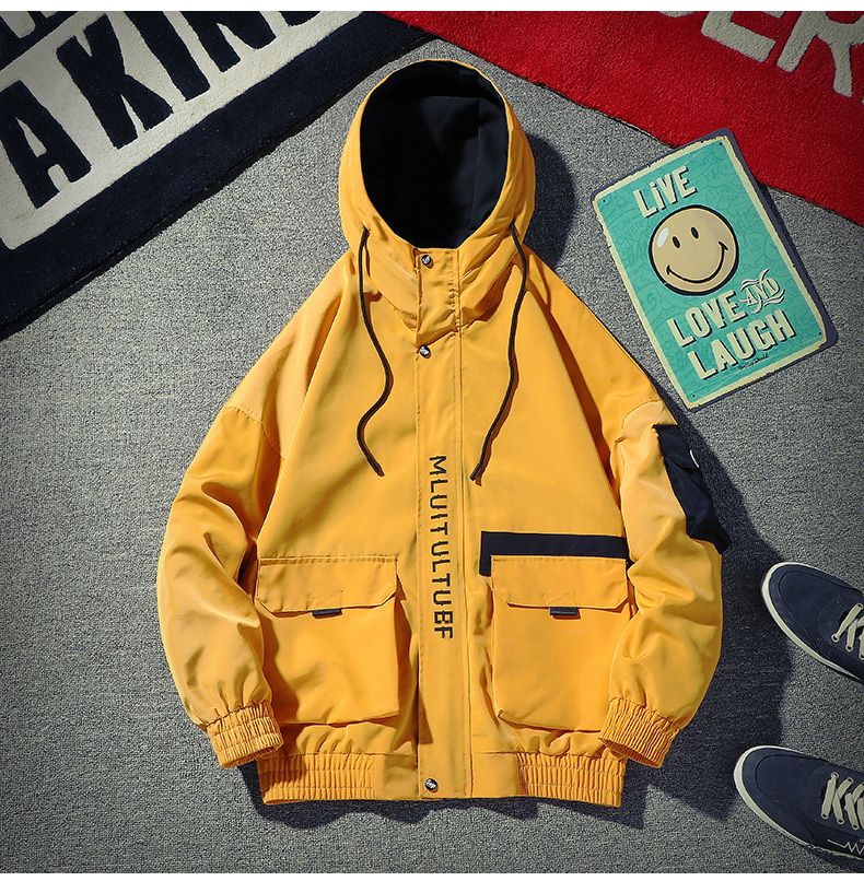 Men Jacket Coat Lightweight Jacket With Hood Yellow