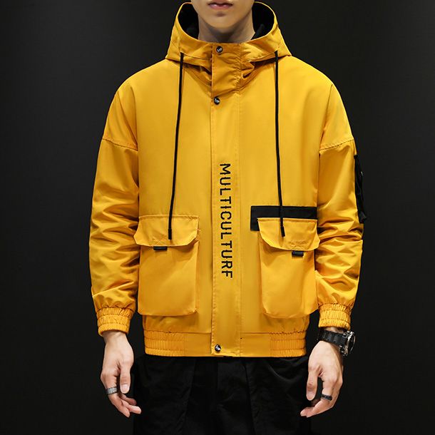 Men Jacket Coat Lightweight Jacket With Hood Yellow