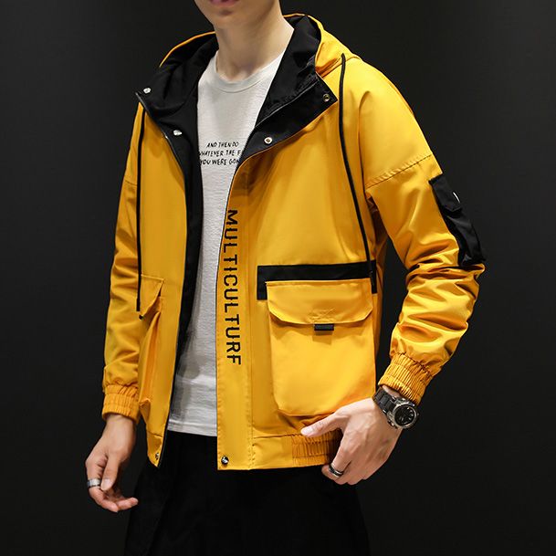 Men Jacket Coat Lightweight Jacket With Hood Yellow