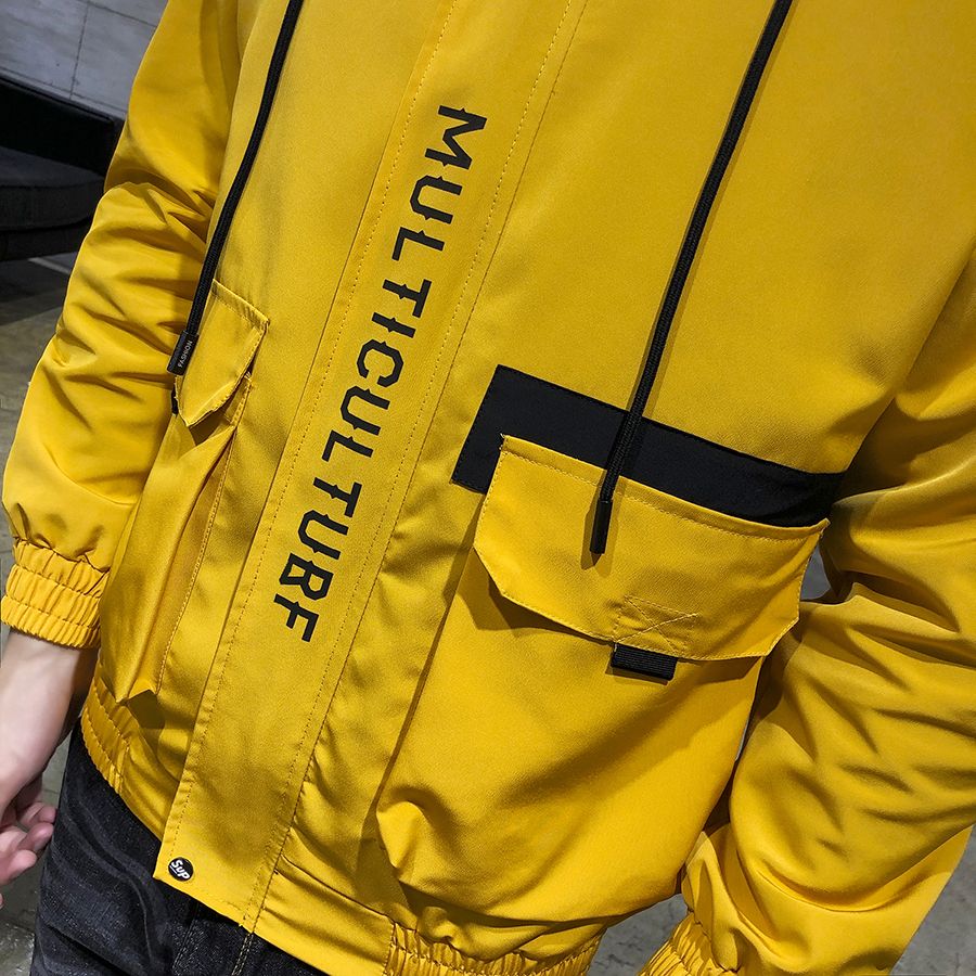 Men Jacket Coat Lightweight Jacket With Hood Yellow