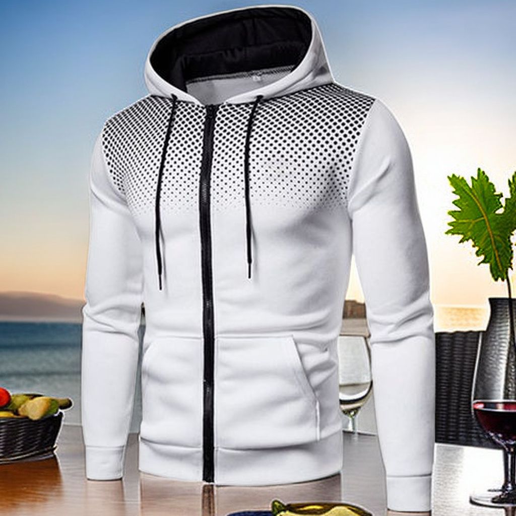 Men's Trendy Zipper Turtleneck Long Sleeve Varsity Jackets Sport Coats - White