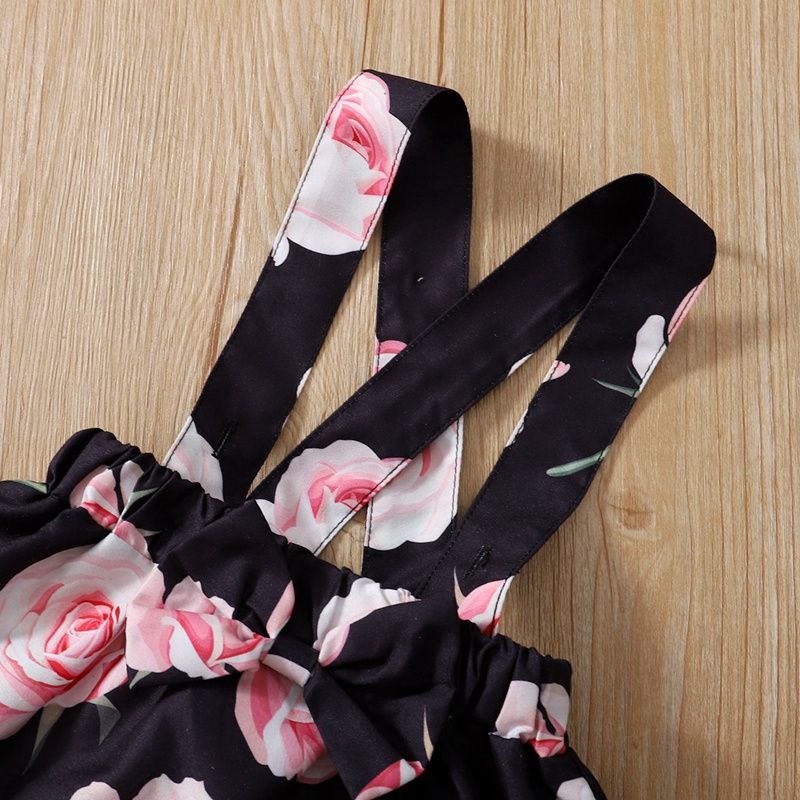 Baby Girls Dresses Long Sleeve Bodysuit Floral Design Suspender Skirt With Headband