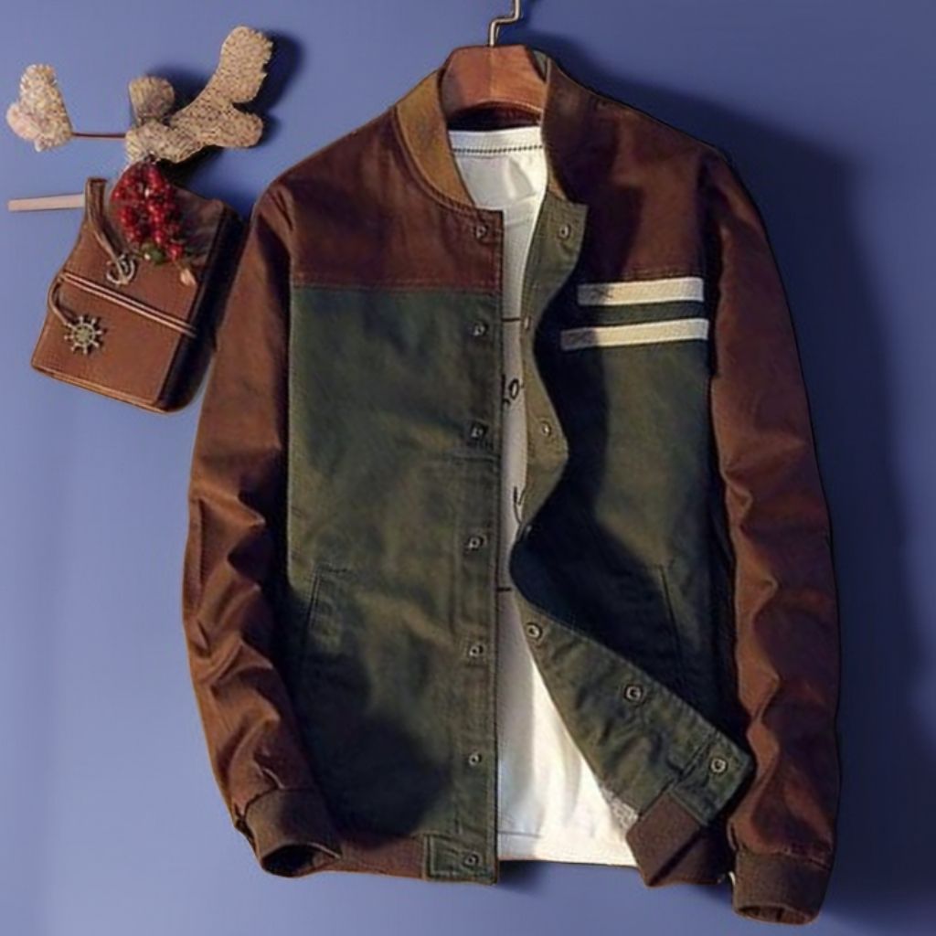 Men's Jackets Coats Denim Lightweight Slim Casual Bomber-Brown