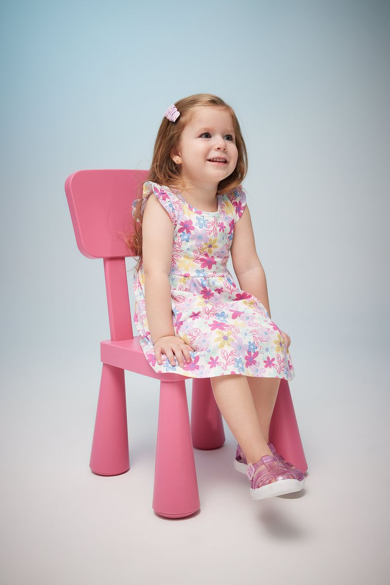 BabyGirl Casual Regular Fit Bike Neck Sleeveless Knitted Dress - Ecru