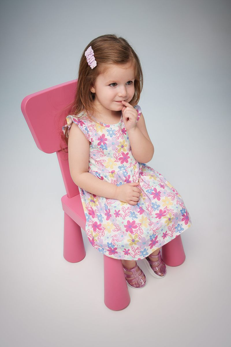 BabyGirl Casual Regular Fit Bike Neck Sleeveless Knitted Dress - Ecru