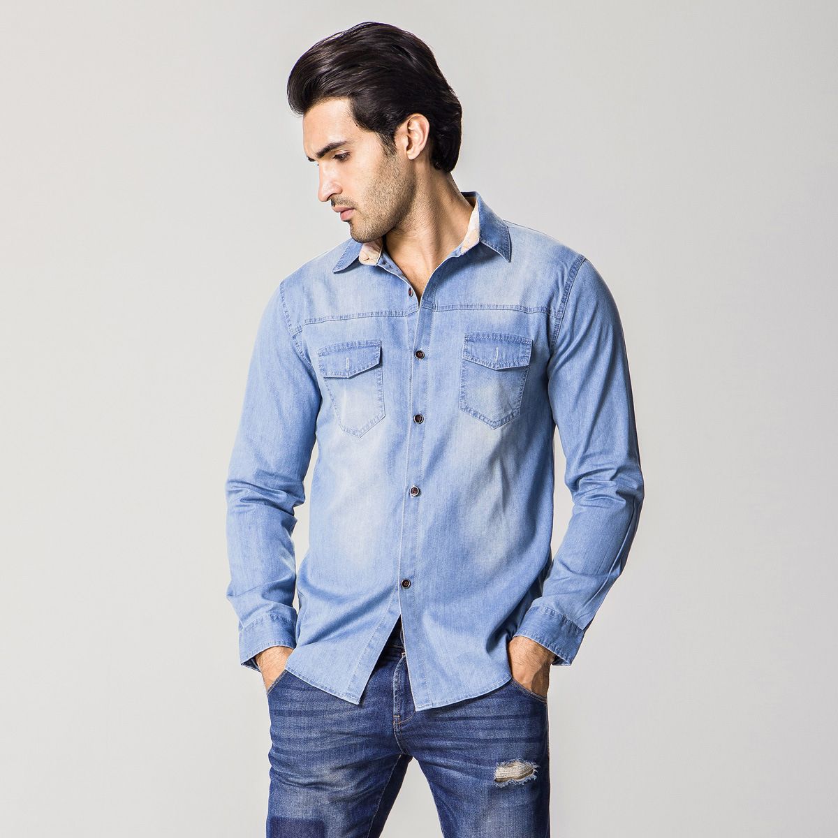 Mens Jeans Shirts  Denim Long Sleeve Casual Official