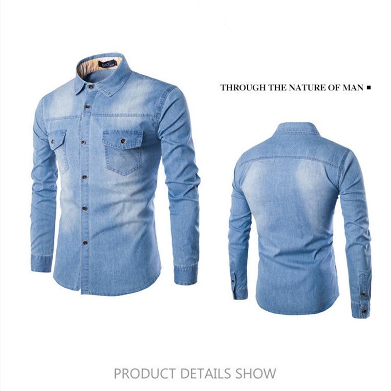 Mens Jeans Shirts  Denim Long Sleeve Casual Official