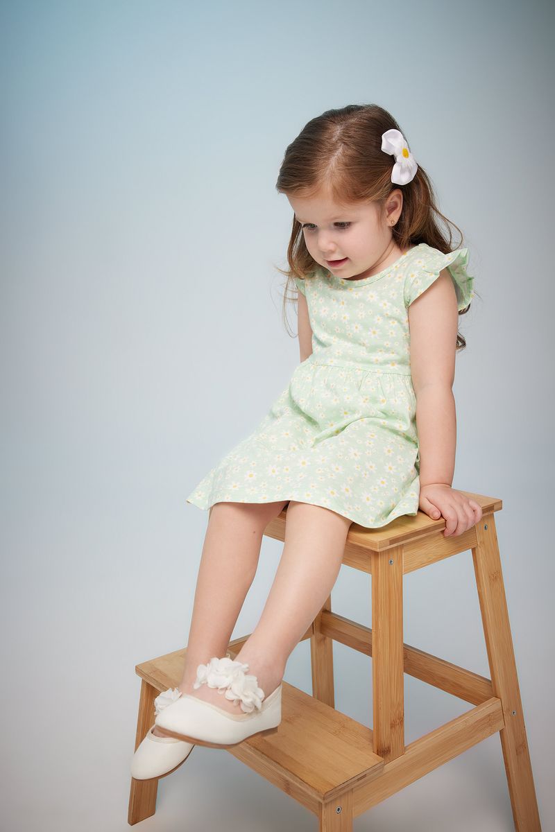 BabyGirl Casual Regular Fit Bike Neck Sleeveless Knitted Dress - Green