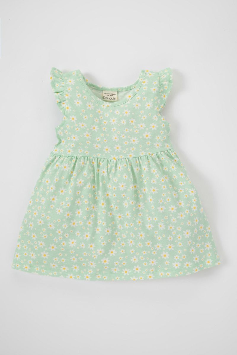 BabyGirl Casual Regular Fit Bike Neck Sleeveless Knitted Dress - Green
