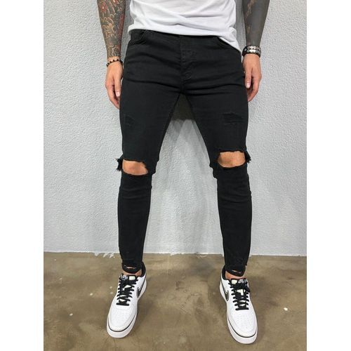 Men's New Ripped Straight-leg Stretch Jeans-Black