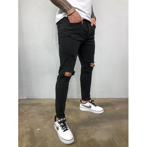 Men's New Ripped Straight-leg Stretch Jeans-Black