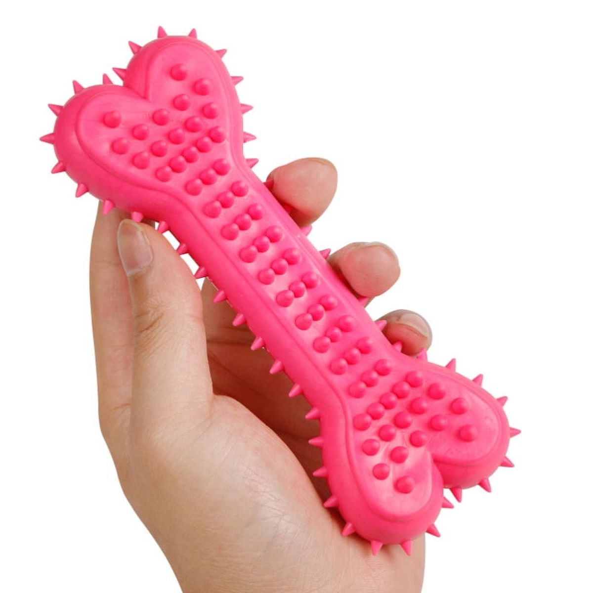 Pet Dog Puppy Bone Style Chew Play Spiky Toy- Pink