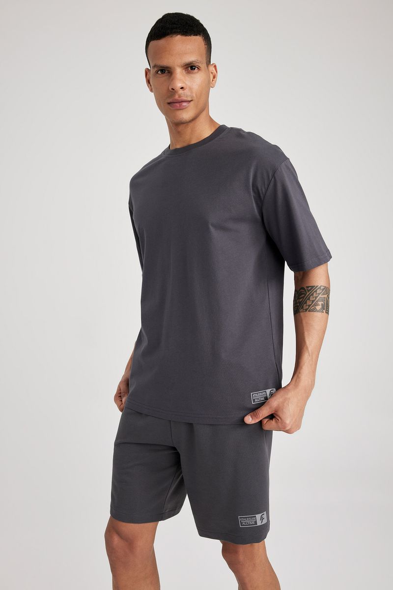 Man Oversize Fit Short Sleeve Crew Neck Knitted T-Shirt - Anthracite
