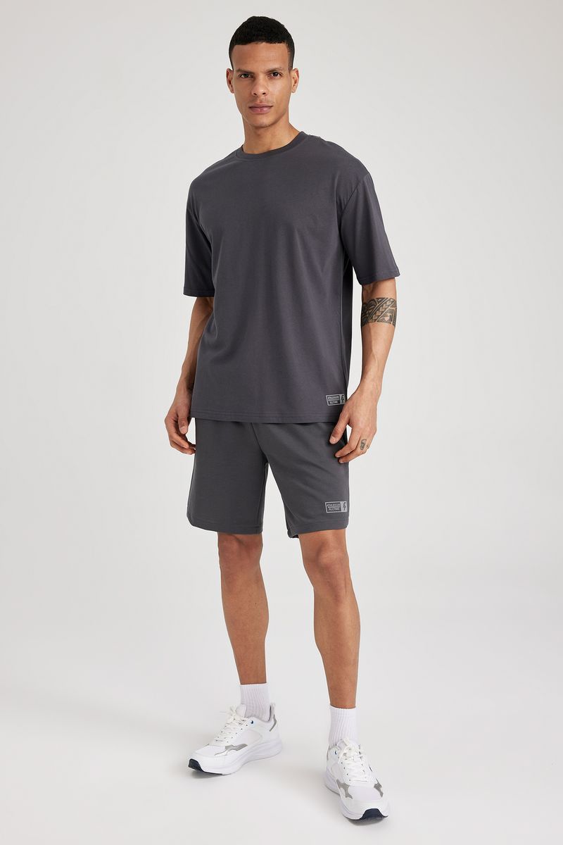 Man Oversize Fit Short Sleeve Crew Neck Knitted T-Shirt - Anthracite