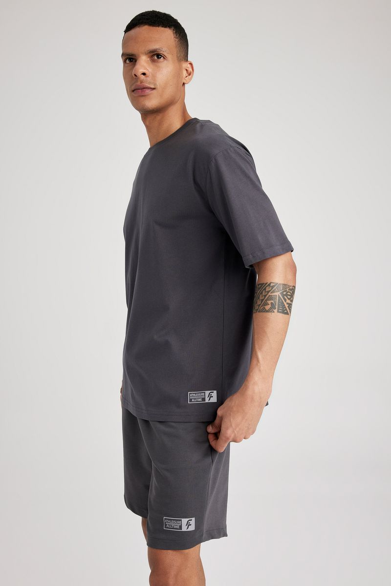Man Oversize Fit Short Sleeve Crew Neck Knitted T-Shirt - Anthracite