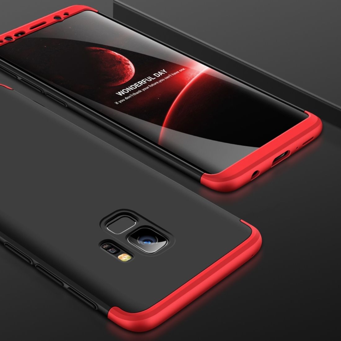 GKK For Samsung Galaxy S9 Three-paragraph 360 Degree Full Coverage PC Protective Case Back Cover (Black+Red)